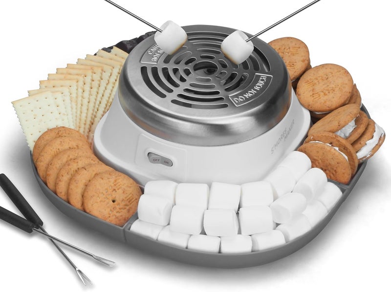 JoyMech Smores Maker Tabletop Indoor Kit, Indoor Marshmallow Roaster, Flameless Electric S'mores Maker, Smores Maker with 4 Detachable Tray & Roasting Sticks, Gift for family & Date Night, Grey - Image 1